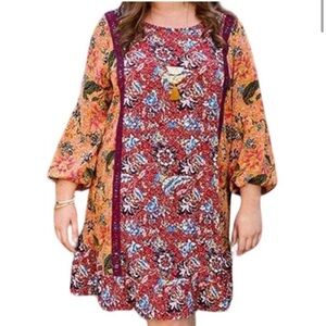 NWT Matilda Jane Lovely Menagerie Patchwork Boho Floral Tunic Long Sleeve Dress